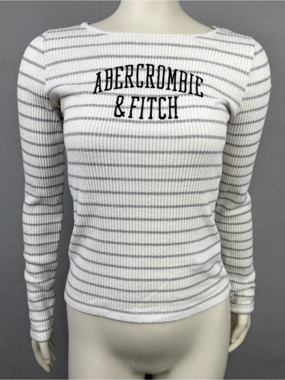 Abercrombie & Fitch Girls 15/16 White Ribbed Stripe Long Sleeve Top
